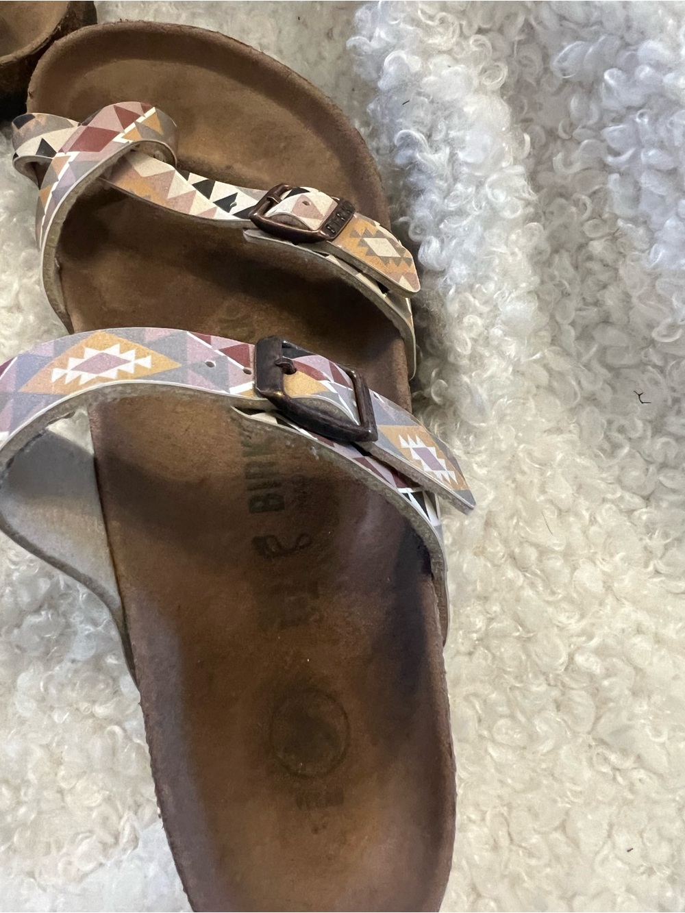 Birkenstock Mayari Sandals in Pink, Tan, Cream & Gray Geometric Print - Picture 7 of 15